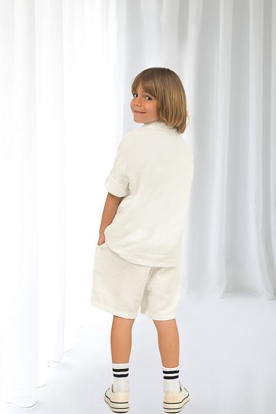 Catz Kids White Muslin Jacket Shorts Set