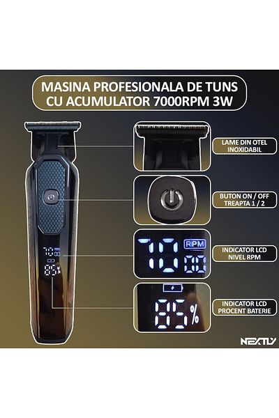 NEXTLY Masina Profesionala De Tuns, , Cu Acumulator, 1200mah, 2 Trepte De Viteza, Afisaj Digital