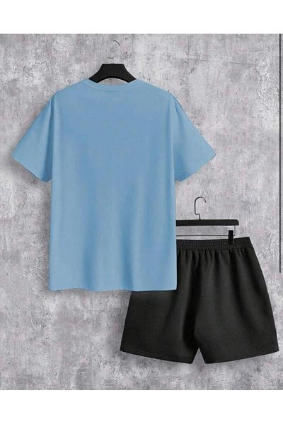 NO 601 Baby Boy Blue Red Paris Printed Oversize Tshirt Black Short Set