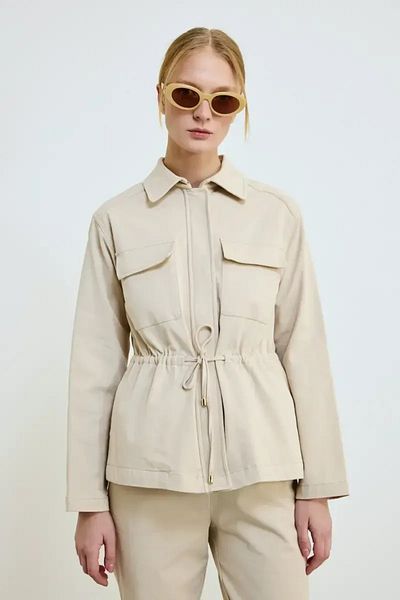 Gusto Beige Drawstring Waist Canvas Jacket