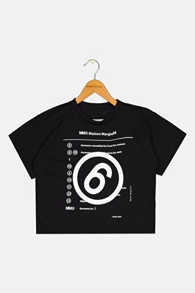 Maison Margiela تي شيرت مطبوع عليه رسومات بأكمام قصيرة للفتيات الصغيرات، أسود