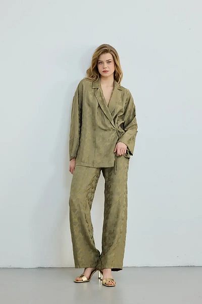 Gusto Green Jacquard Patterned Trousers