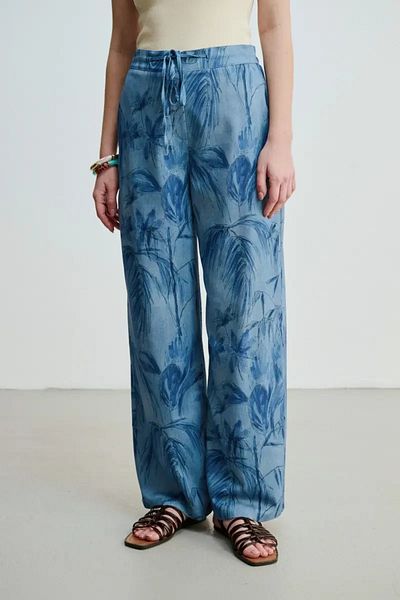 Gusto Pantaloni albaștri cu picioare largi - model cu șnur în talie