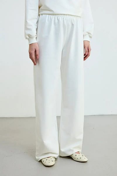 Gusto Elastic Waist Cotton Sweatpants - Ecru