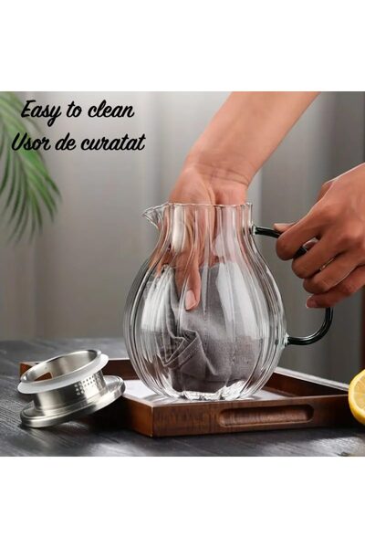 Quasar & Co. Kettle Set With 4 Cups, With Filter, Lid, 1600 Ml/4x400 Ml, Borosilicate Glass/Stainless Steel