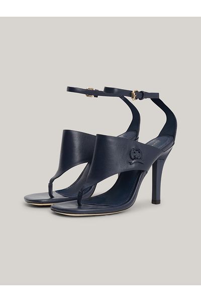 Tommy Hilfiger Women Space Blue Crest High Heel Leather Thong Sandals