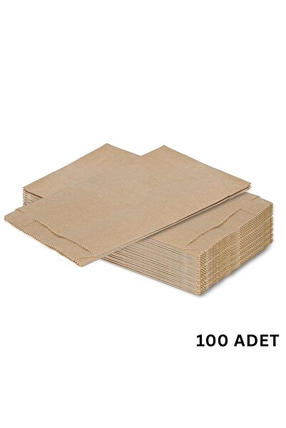 roco paper Körüklü Kraft Kese Kağıdı, Çizgili Şamua Kağıt Poşet, Hediye Ambalaj Poşeti, 100 Adet - 12x20 Cm