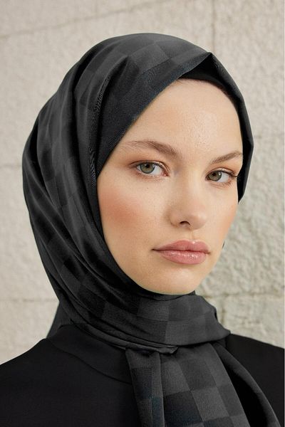 Ahel Tasarım Capri Sparkly Checkerboard Shawl - Μαύρο