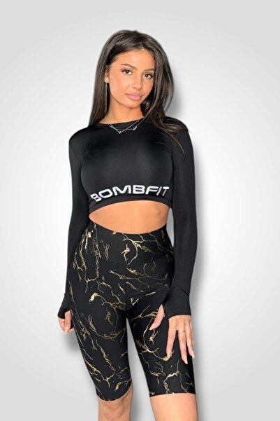 BOMBFIT Χρυσό σχήμα Κοντό καλσόν με ψηλή μέση για γυναίκες