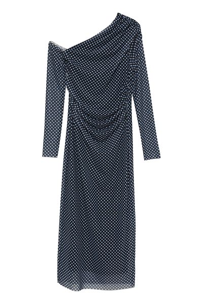 Quzu Asymmetrical Neckline Tulle Midi Dress
