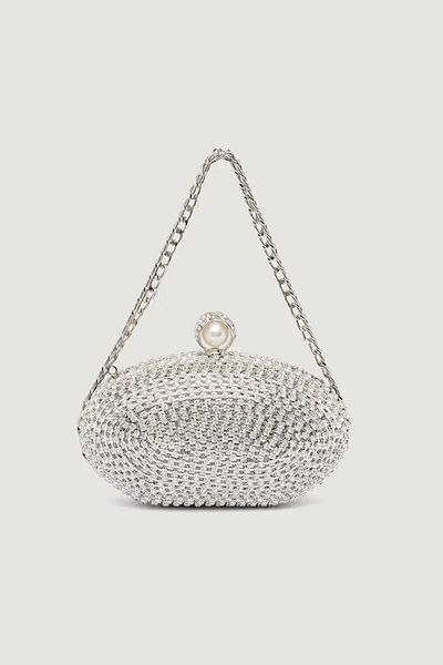 Gusto Geantă clutch rochie de seară cu broderie de piatră - albă