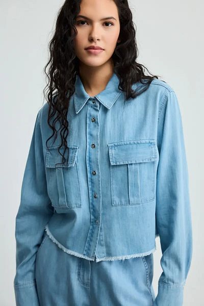Gusto Cămașă din denim cu buzunare - Albastru