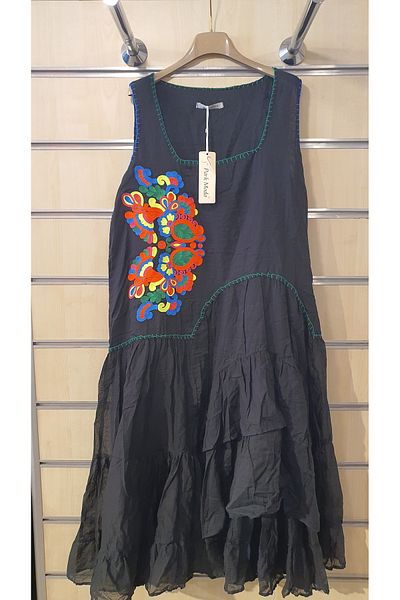 Park Moda Rochie din bumbac brut cu broderie florală cu mânecă zero