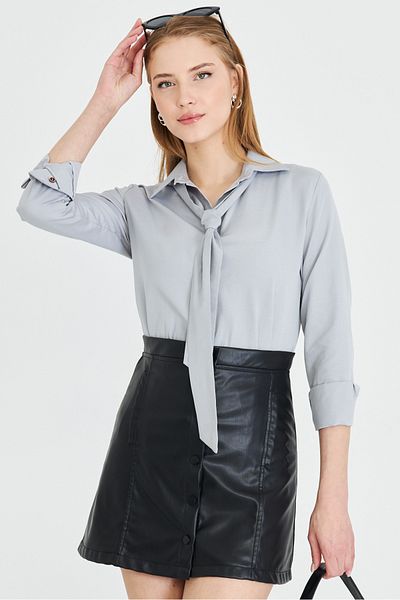 armonika Women's Gray Tie Detailed Shirt Arm-25Y 001030