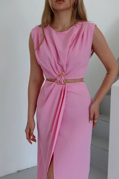 Laluvia Rosa Kleid mit seitlichem Ausschnitt und Schnalle vorne – 8190