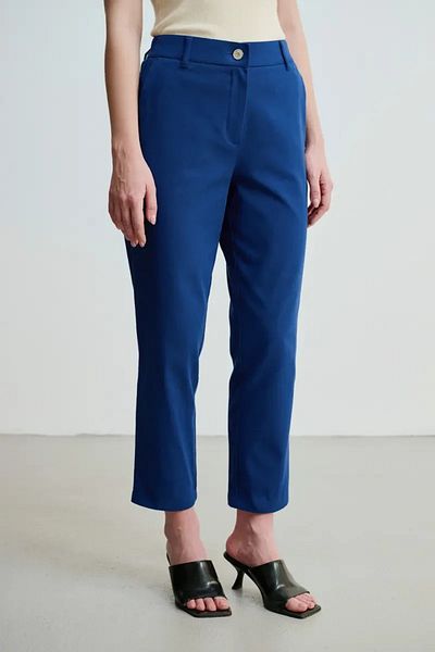 Gusto Navy Blue Canvas Mom Pantaloni