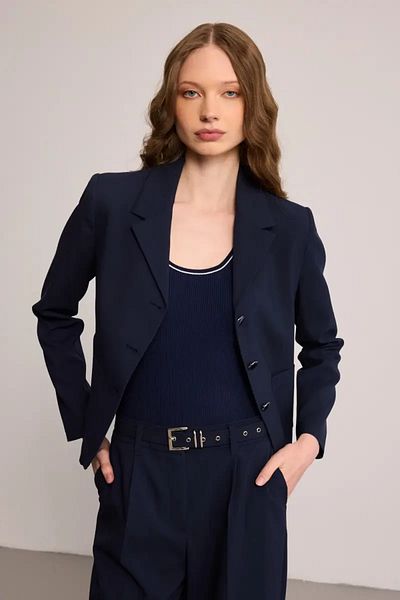 Gusto Blazer Jacket with Pockets - Navy Blue