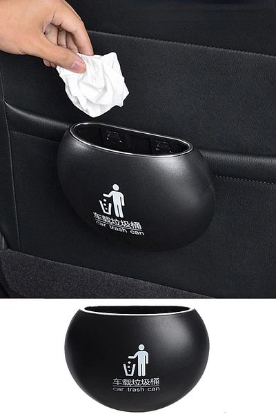 Oto Aksesuarcım Car Interior Portable Car Trash Can Round Black