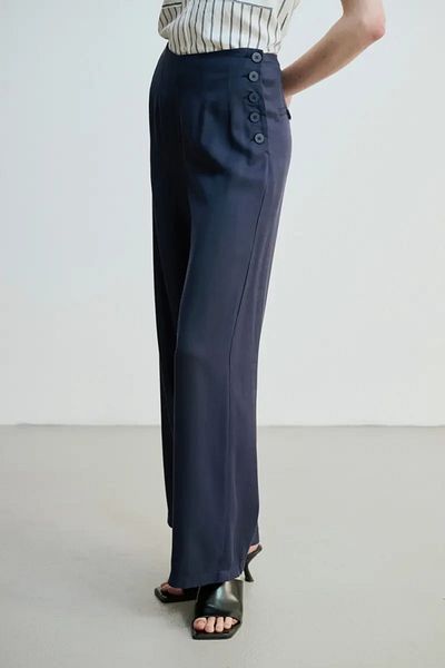 Gusto Wide Leg Modal Trousers - Navy Blue