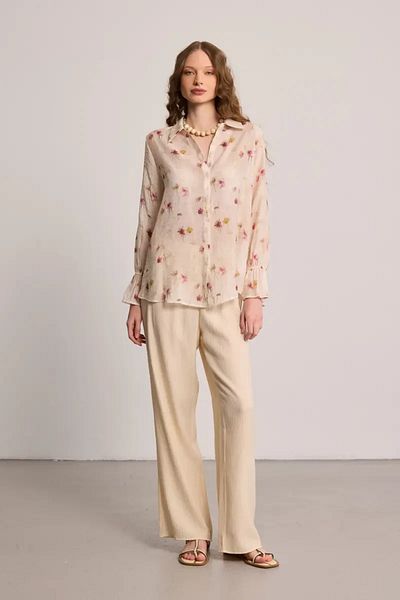 Gusto Floral Patterned Romantic Shirt - Ecru
