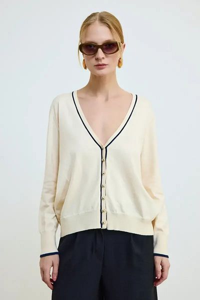 Gusto Ribbed Knitwear Cardigan - Ecru