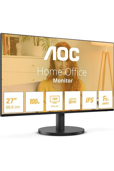 Aoc شاشة 27 بوصة FHD 27B3HA2، 100 هرتز، IPS، 1 مللي ثانية، خالية من الوميض، مكبرات صوت، ضوء أزرق منخفض