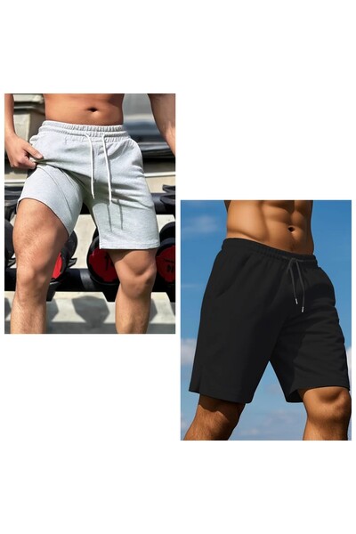 FİTGO Ανδρικό κανονικό γκρι μαύρο σορτς
