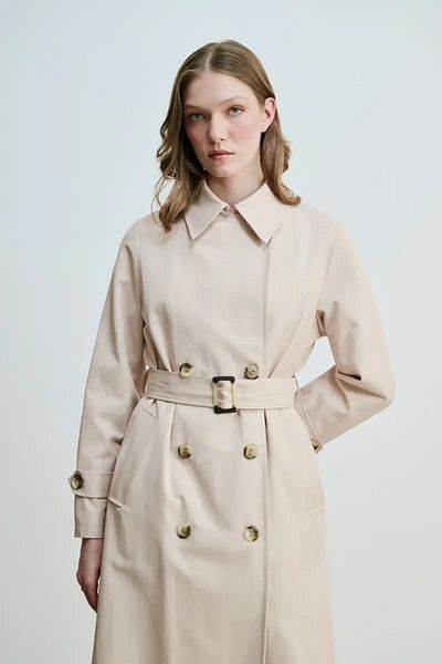 Gusto Beige Colored Classic Trench Coat
