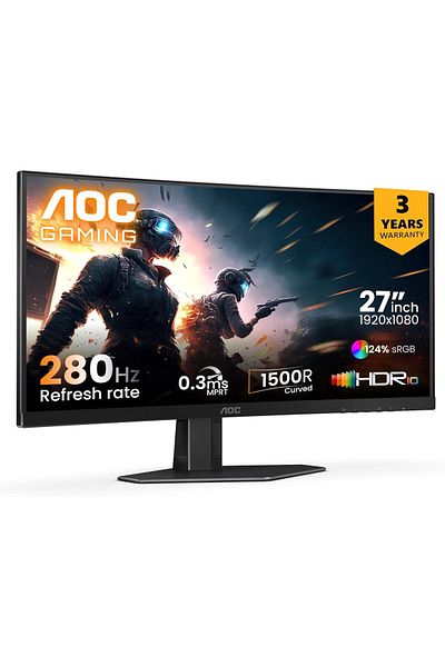 Aoc Ultra-Fast Curved Gaming Monitor C27G4ZE, 27 Inch, 280Hz, 1920x1080 (FHD), 0.3ms, Fast VA, 1500R