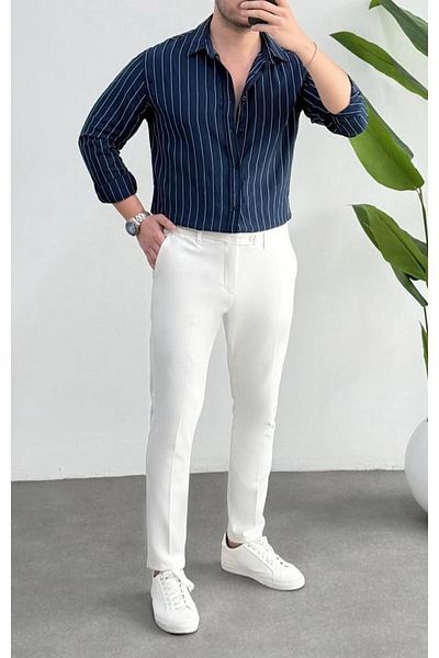 JACK CAPRİO Мъжка ленена риза Flam Oversize на райета