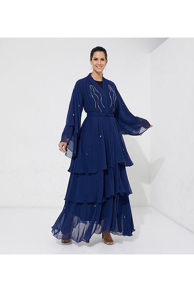 Rosette Abaya Navy Chiffon -E