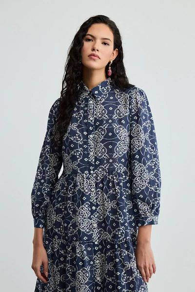 Gusto Μακρύ φόρεμα από βαμβακερό χαλαρό κοψίμα - Navy Blue