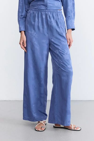 Gusto Pantaloni jacquard cu talie elastică - albastru