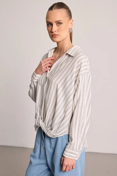 Gusto Πουκάμισο με ρίγες με περιστρεφόμενο μπροστινό μέρος - Γκρι