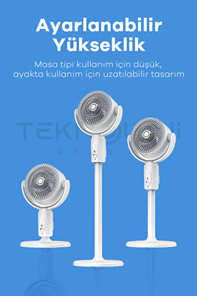 Teknoloji Gelsin F1 Fan Masaüstü ve Ayaklı Kullanım Şarjlı Döner Başlı Zaman Ayarlı Kumandalı 5 Kademeli Vantilatör