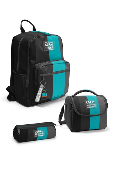 Coral High Colorful Striped 3-Piece School Bag Set Set0123696