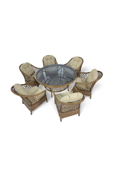 Vivense ARAS RATTAN BAHÇE YEMEK MASASI TAKIMI, 6 KİŞİLİK, 140 CM