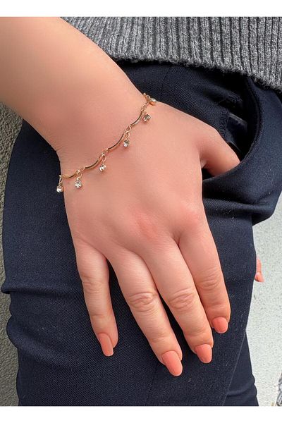 MR Round Zircon Stone Dangle Gold Color Bracelet