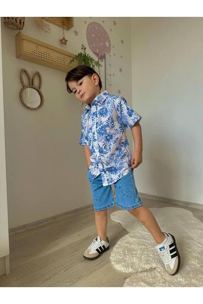 RAPAPA Costum de sărbători pentru bărbați, cămașă, costum de blugi, pantaloni scurți J-2000M