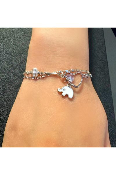 MR Double Chain Elephant and Heart Model Steel Bracelet