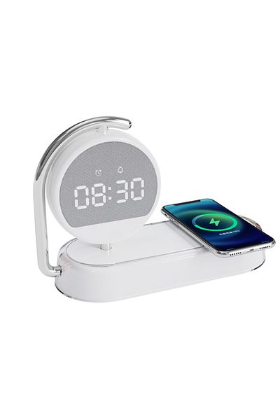 REDz Accessories Ceas de noapte 4 în 1, Smart Time K01t, încărcare wireless, lumină, alarmă, alb