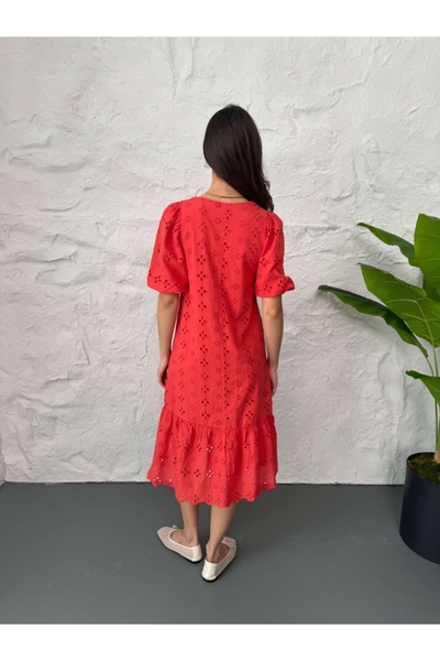 Elif Özbey Butik Nar Çiçeği Boydan Düğmeli Fisto Elbise