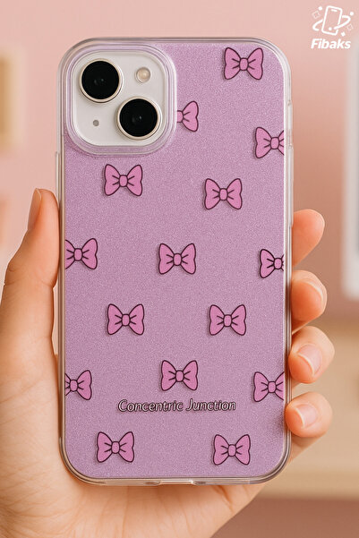 Fibaks Apple iPhone 14 Plus / 15 Plus Compatible Case Purple Glitter Bow Patterned Colorful Shiny Shock Absorbing