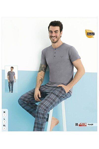 İpek Men's Short Sleeve Long Pajama Set