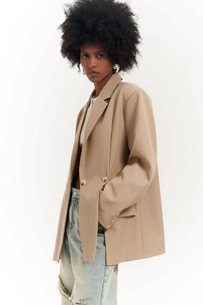 MAİ COLLECTİON Ashley Dark Beige Blazer - Detail rozparku