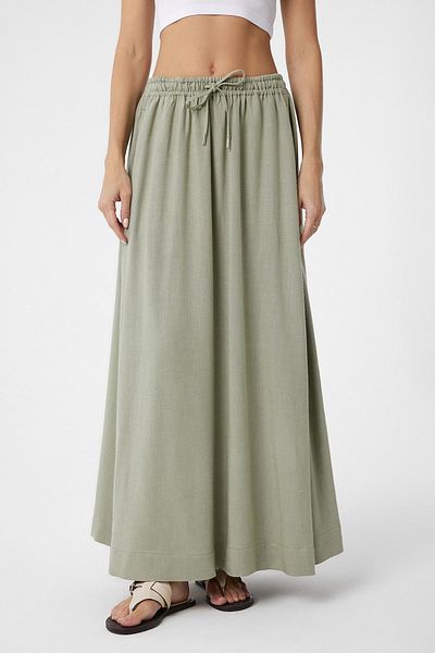 Antioch Khaki Linen Blended Women's Long Skirt
