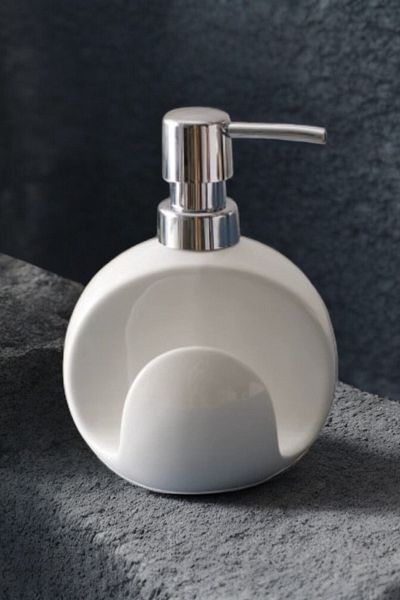 ALBETTO Decorative Ceramic Liquid Soap Dispenser with White Color Sponge Holder Compartment