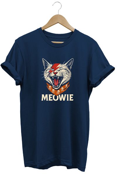 remonz Тениска с кръгло деколте, щампа на котка Meow, 100% памук, стандартна кройка