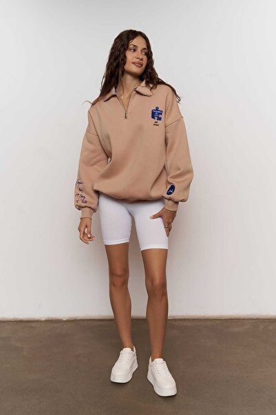 MAI STUDIOS CO. Nadrozmerná mikina Mcllctn Debris na zips Mink