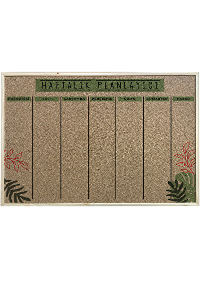 AND Mantar Pano Çiçekli Haftalık Planlayıcı Çiçekli Ahşap Çerçeveli 45x60 Cm + Harita Çivisi